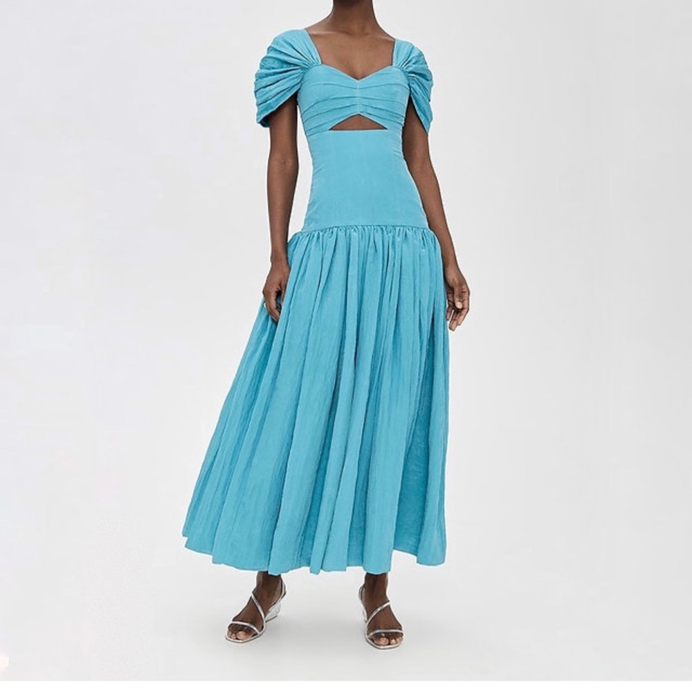 Blue Maxi Sundress with Puff Cap Sleeves and Sweetheart Neckline
